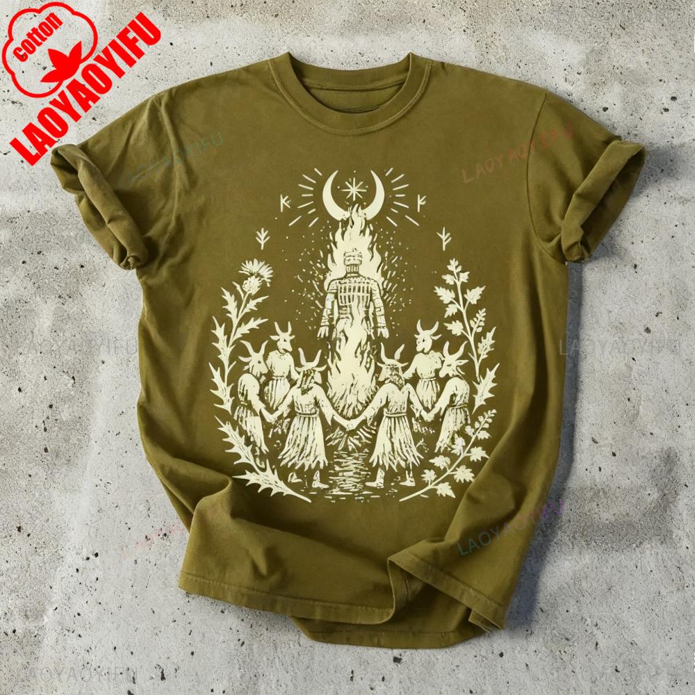 Wicker Man TShirt Pagan Ritual Goat Mask Cult Bonfire Printed Shirt Unique Style Mens Tshirt Graphic Printed Unisex Cotton Tops