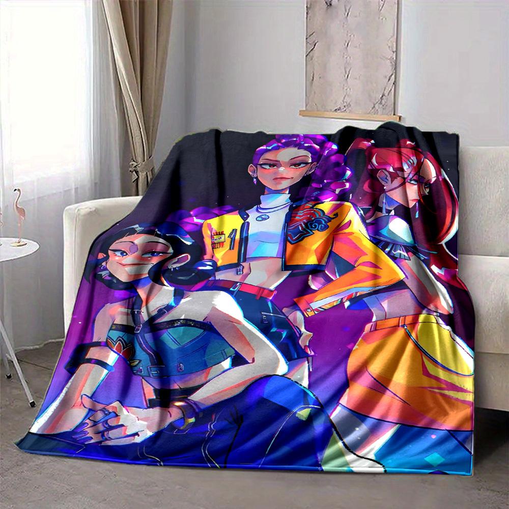 1pc KPop Demon Hunters Cozy Print Blanket Lightweight Warm Flannel Throw Blanket For Sofa, Bed, Living Room