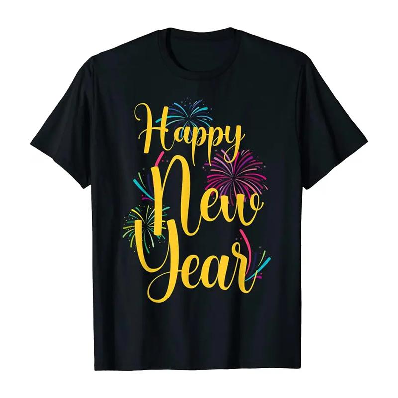 

Happy New Year 2025 Simple Tshirt Unisex Street Fashion Short Sleeve T Shirts 3D Printed Cool Beautiful Fireworks Fashion Tee S
