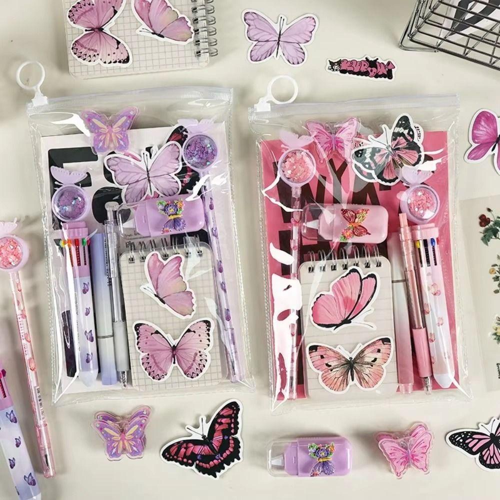 9 In 1 Butterfly Stationery Set INS Highlighter Pen Study Stationery Gifts Pencils Erasers Ballpoint Pen Office Stationery Kit
