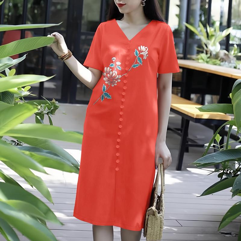 ZANZEA Women Casual V-Neck Short Sleeve Loose Print Dress