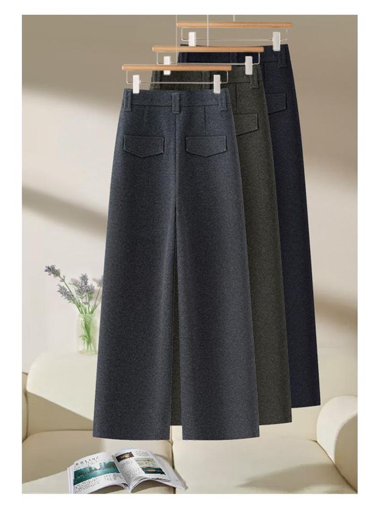 2025 Autumn/Winter Women's Slimming Stylish Wool Wide-Leg Cropped Pants
