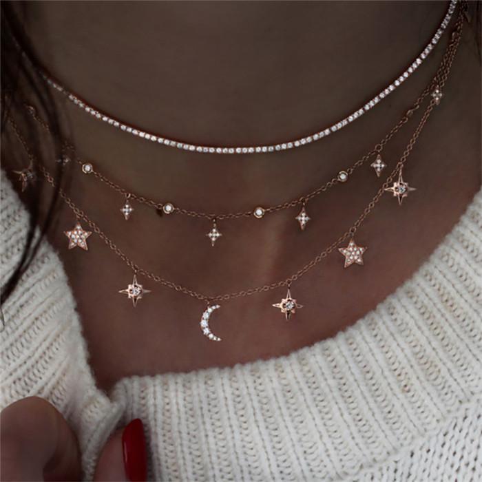 

bls-mircale Multi Style Crystal Stone Stars Moon SunDangle For Women Girls Vintage Multilevel Summer Bohemian Geometric Zircon
