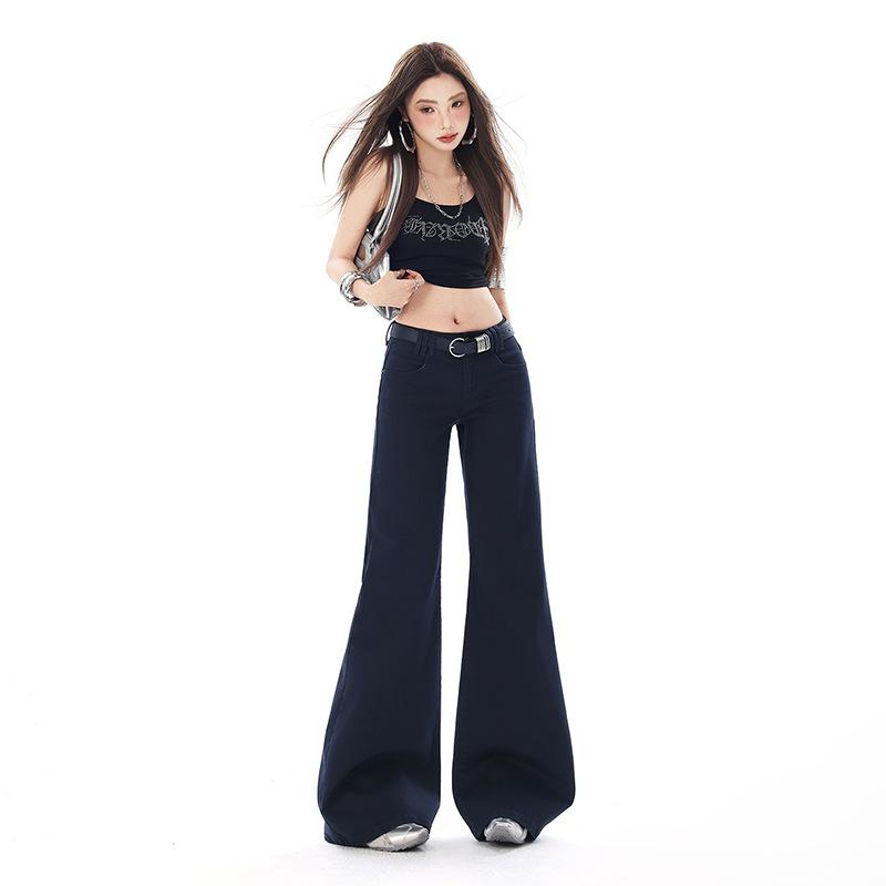 Early spring elastic casual micro-pull non-stick leg jeans women's casual American low-rise narrow version thin flared trousers