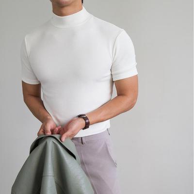 Men's Korean Slim Fit Half-High Neck Short Sleeve Base Layer T-Shirt