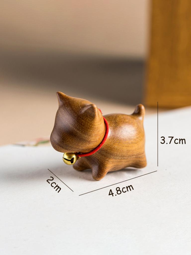 Mini Natural Wood Cat Dog Miniatures Hand-Carved Wooden Puppy Kitty Figures Room Decor Home Decoration Accessories