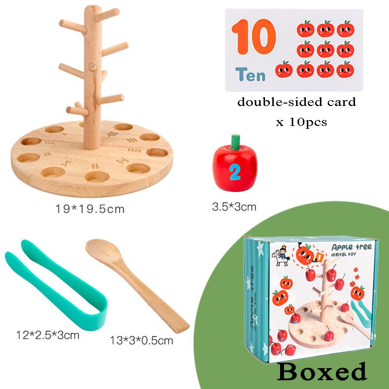 Baby Montessori Digital Apple Tree Education Wooden Toys Children Learn Digital Clip Beads Skills Training Early Education Game