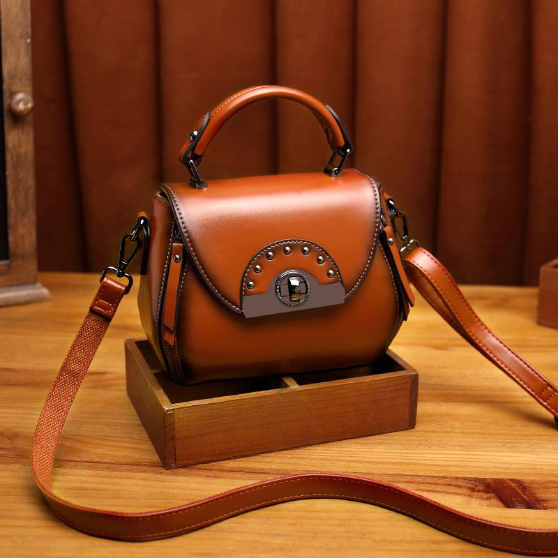 Europe and The United States Retro Hand Bag Female Summer Oil Wax Leather Small Square Bag Fashion Single Shoulder Crossbody