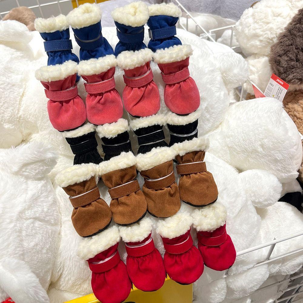 4 Stück Verdickte Winterhundeschuhe Rutschfeste Schneestiefel Neue Haustierschuhe