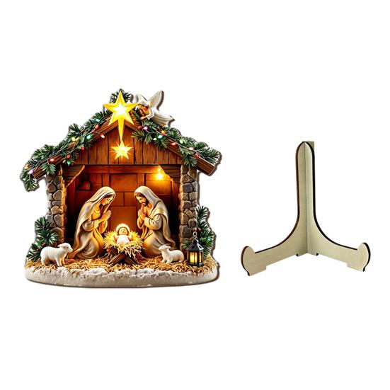 Stabile Futterkrippe Kunst Krippenszene Holz Tischdekoration, Weihnachten Heilige Familie Figur Dekoration, Dekorative Ornamente für Eingang Religiöse Weihnachten