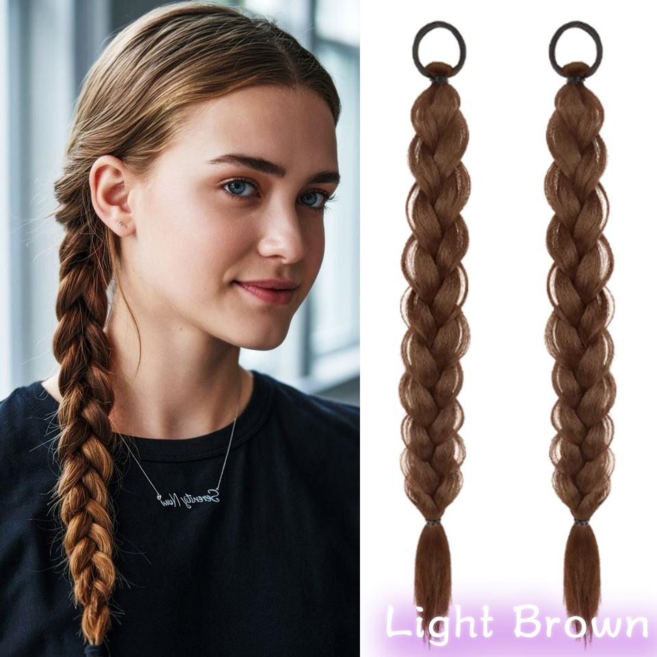 2pc Synthetic Long Twist Braid Ponytail Extensions With Rubber Band 24 Inch Boxing Braided Hair Extensions For Women Daily Use