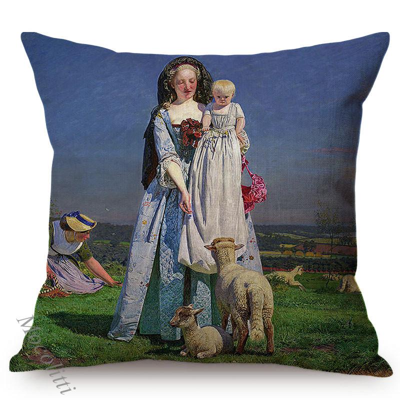 Euro Vintage Oil Painting Sofa Decoration Pillow Case Old Society Story Pattern Cotton Linen Square Cushion Cover Almofadas