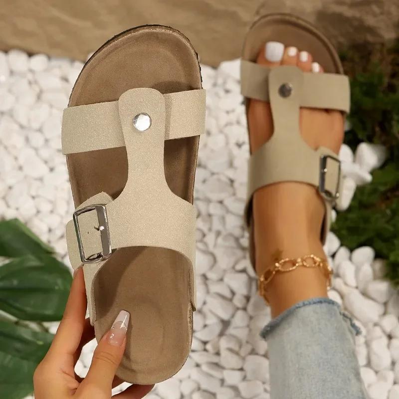 Mode Damen Schuhe 2024 Heißer Verkauf Offene spitze frauen Hausschuhe Sommer Schnalle Solide Outdoor Casual Strand Flache Hausschuhe Zapatos De mujer