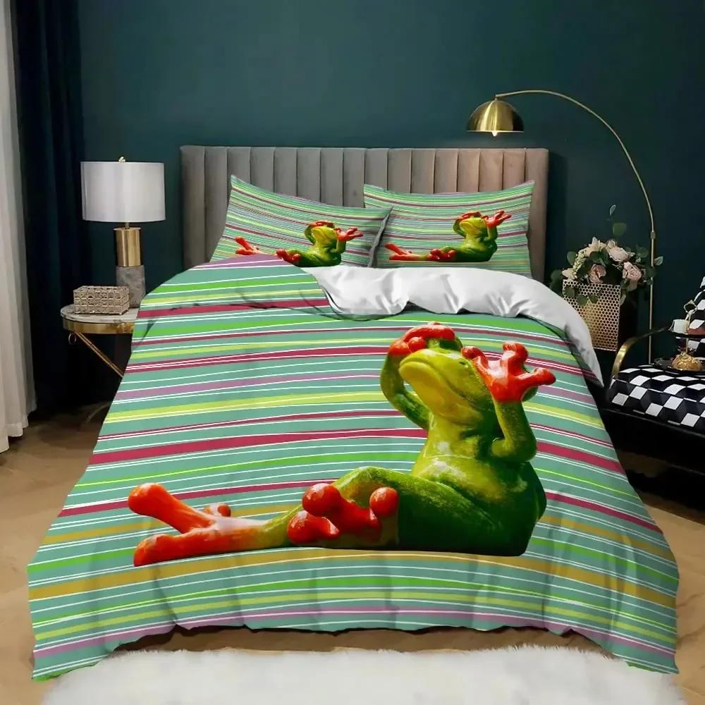 Frosch Bettbezug Set, Cartoon Frosch Bequemer Bettdeckenbezug Kissenbezug Bettwäscheset Kinder Schlafzimmer Dekoration Heimtextilien