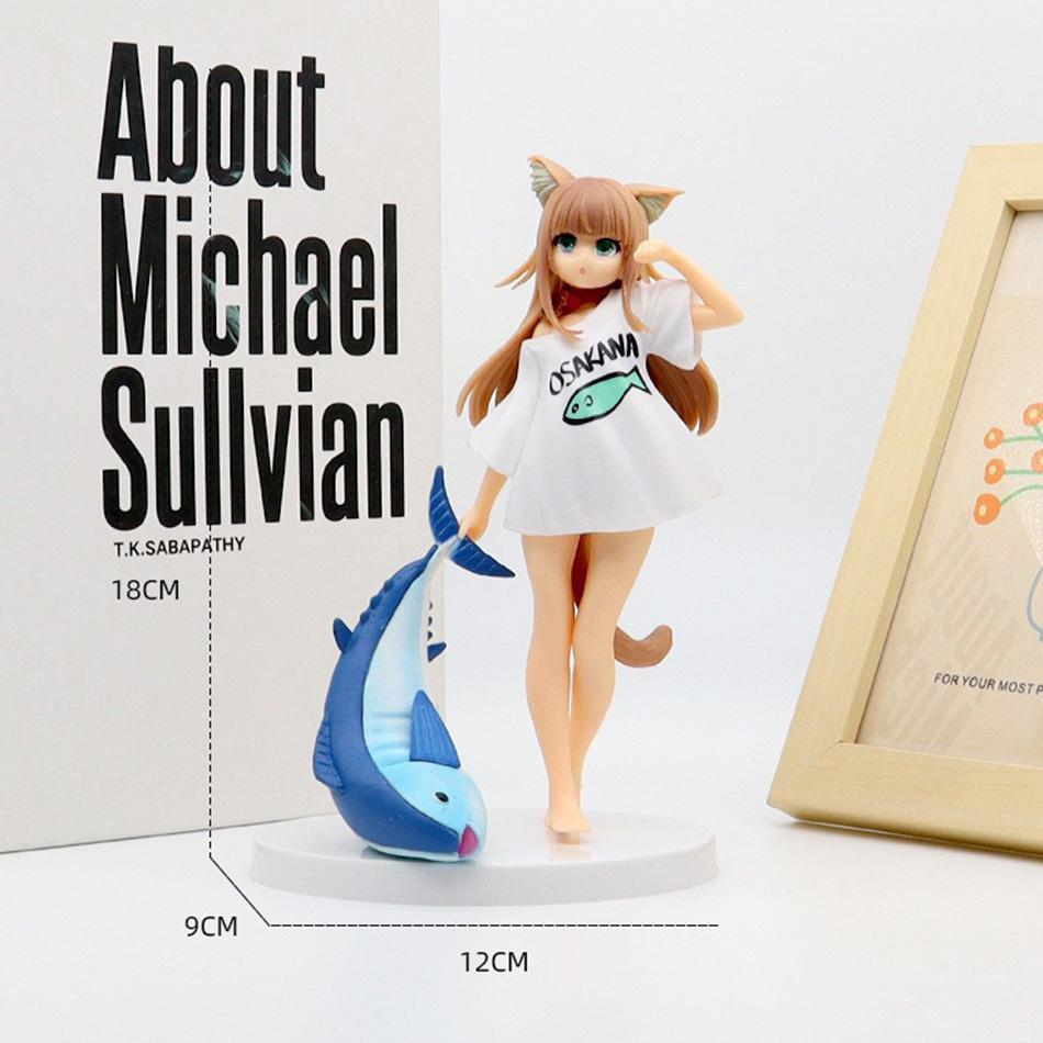 13/18Cm Golden Head My Cat Is A Kawaii Girl Anime Figure Sakura Soybean Flour Sit And Eat Fish Collectible Pvc Model Doll Toy