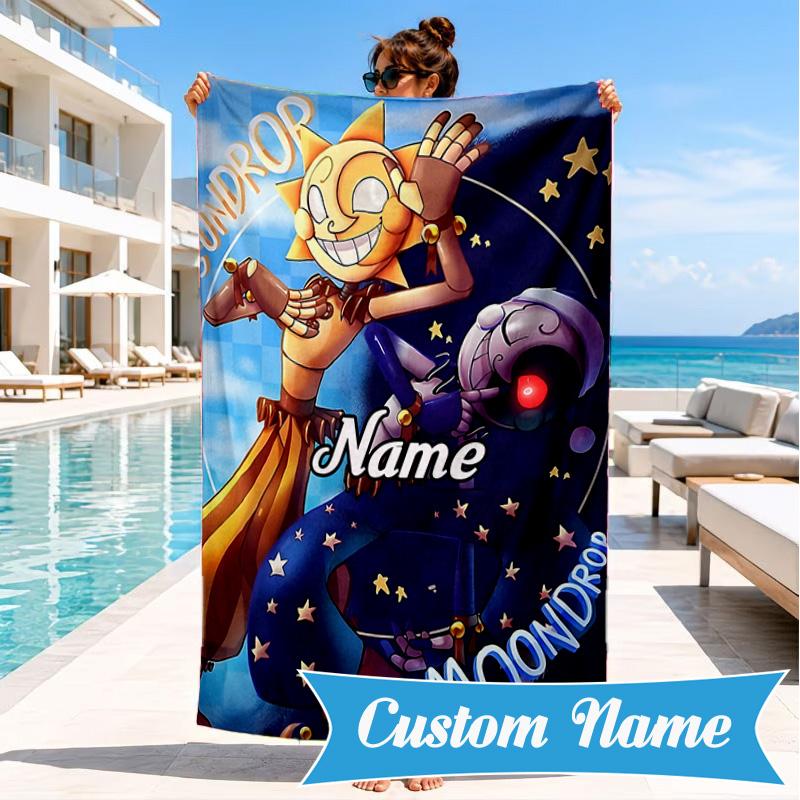Custom Name Daycare Moon Drop Adventure Heart In Space Adventure Microfiber Beach Towel, Lightweight for Summer Travel, Swimming Pool Fan Gift