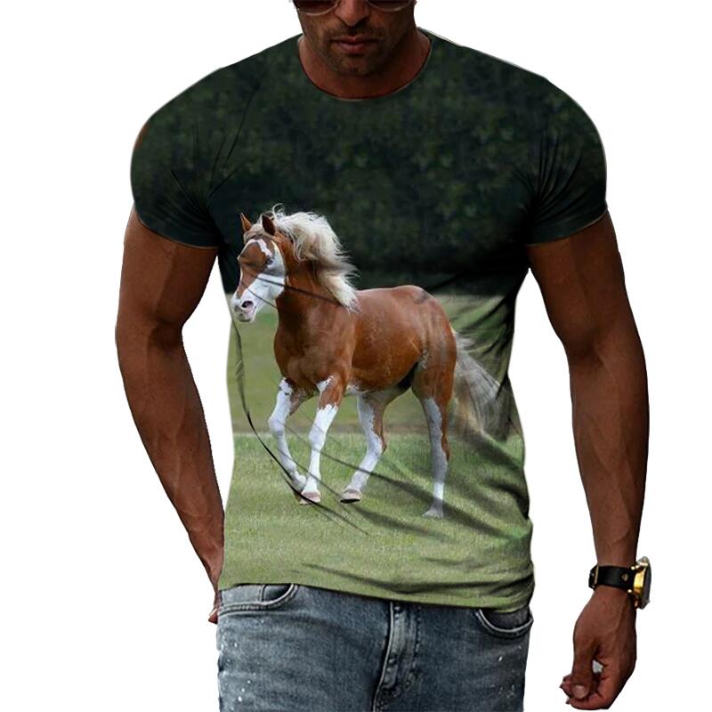 Summer Fashion Graphic Animal Horse T Shirts For Men Casual 3D Print Tee Hip Hop Harajuku Personality Round Neck Short Sleeve