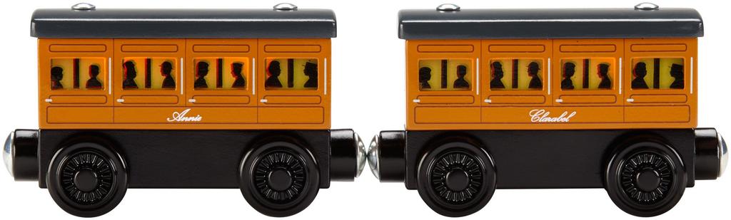 Thomas il Trenino Serie Ferrovia di Legno Annie e Clarabel DFW81 Con Luci