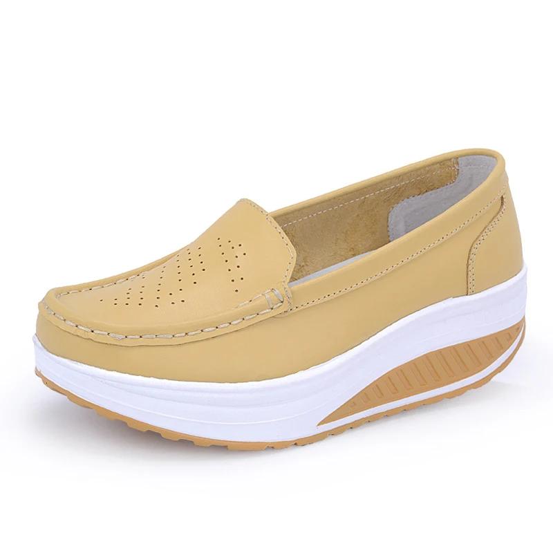 Scarpe Mocassini Piattaforma Donna Moda Primavera Autunno Scarpe Casual Vuote in Vera Pelle Donna Slip-on Mocassini Creeper Taglia42