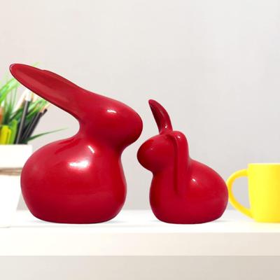 Home Décor Ceramic Rabbit Figurines (Set of 2, Red Color)