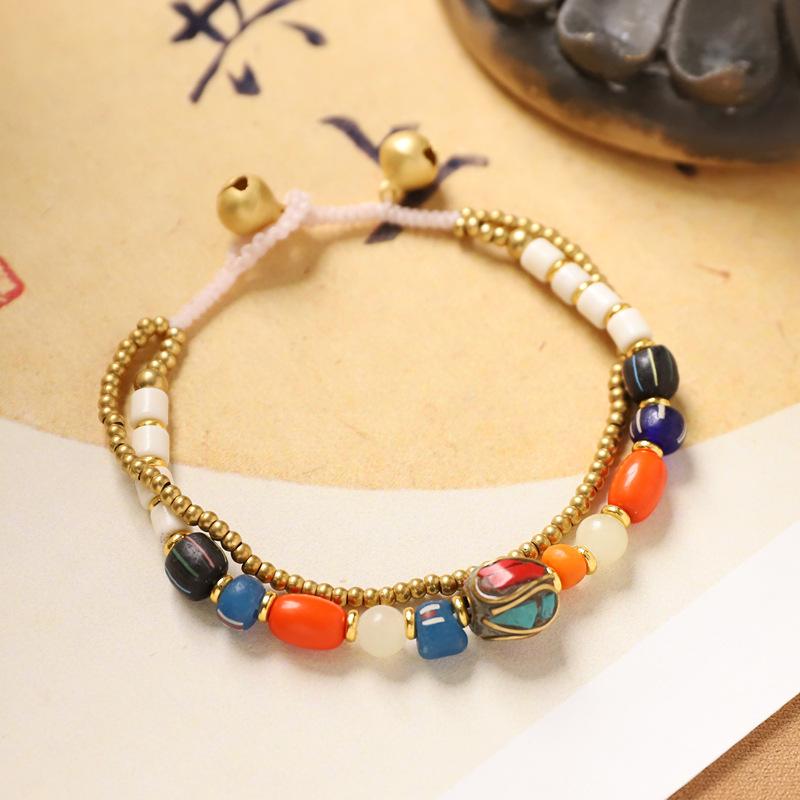 Double-layer Woven Tibetan Nepalese Bracelet Men's and Women's Retro Hand Rope Exotic Wind Bell Bracelet.