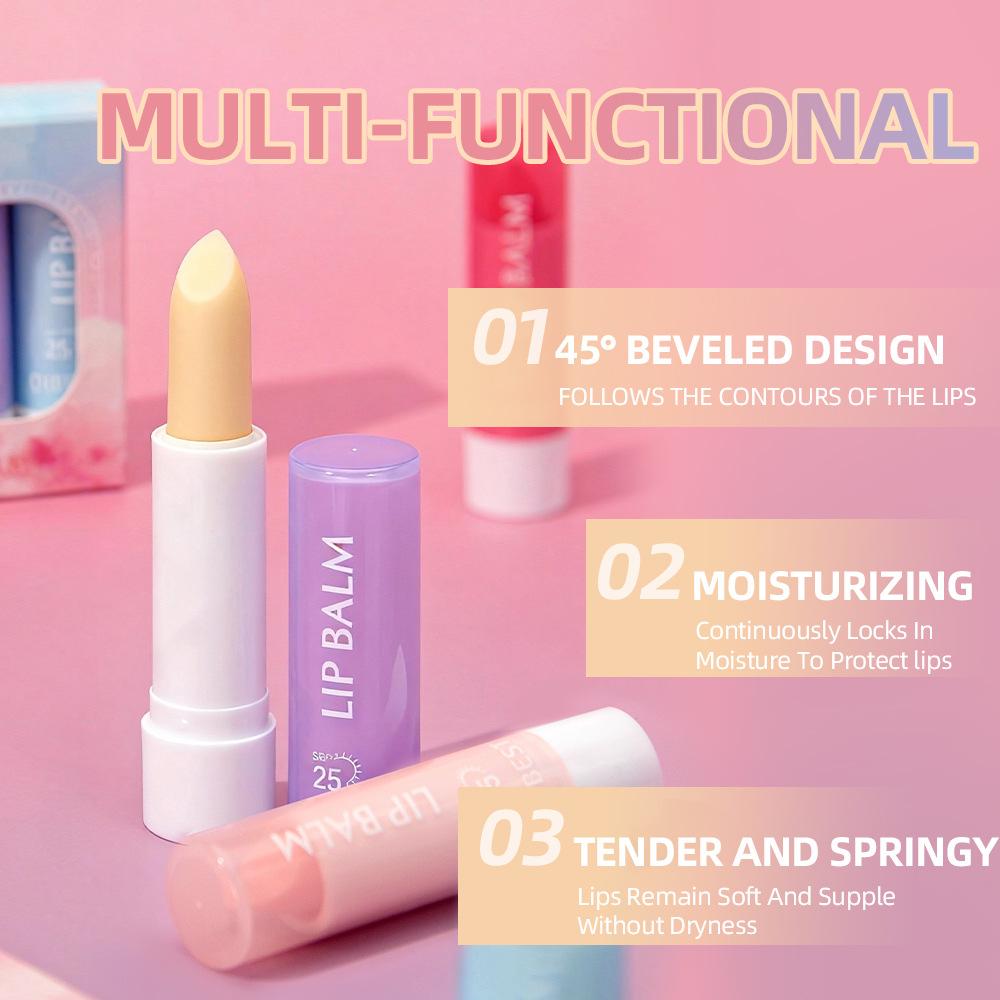 4Pcs Moisturizing Lip Balm Set Fruit Scent Lip Care Stick Repair Dry Cracked Lips Sun Protection Lip Primer