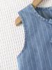 Two-piece Set for Girls: Sleeveless Top with Bow and Lace Design, and Slimming Retro Blue and White Striped Denim Shorts.