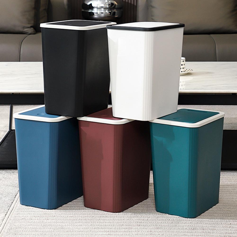 Household Trash Can With Lid Modern Plastic Small Garbage Can Wastebasket Pop-up Lid For Bathroom Kitchen And Living Room