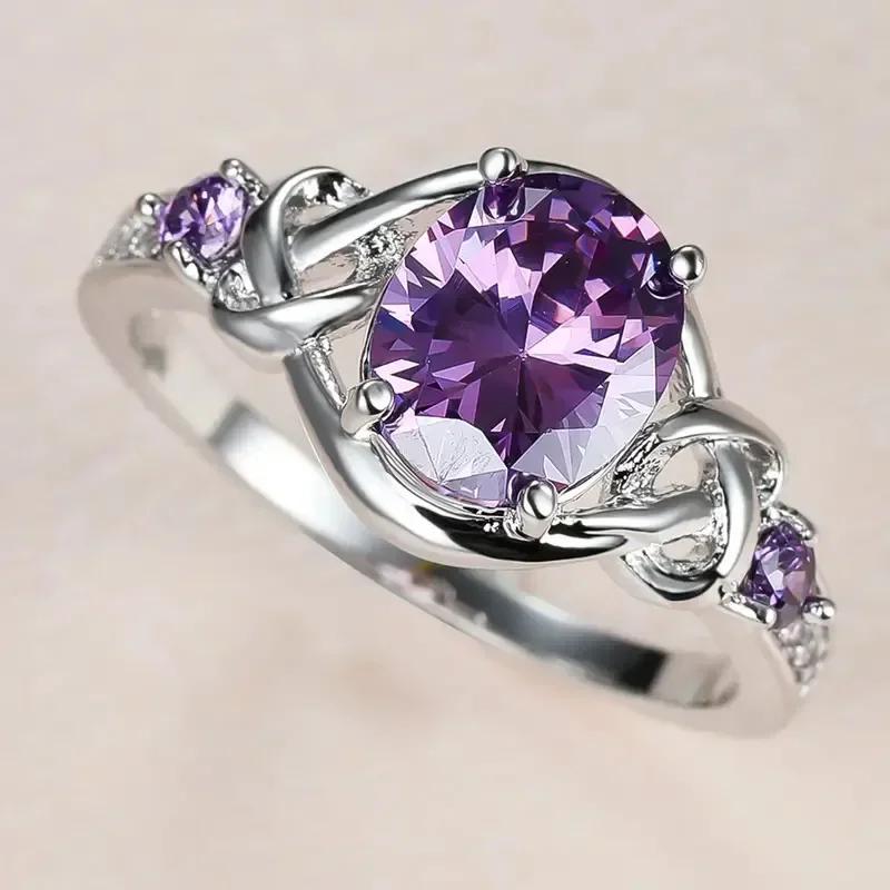 2025 New Purple Cubic Zirconia Ring with Sparkling Square Crystal, High End Women's Personalized Fashion Cocktail Party Zircon