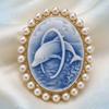 Brooch with Engraved Portrait of A Person, Rhinestone and Pearl Design, Elegant Brooch