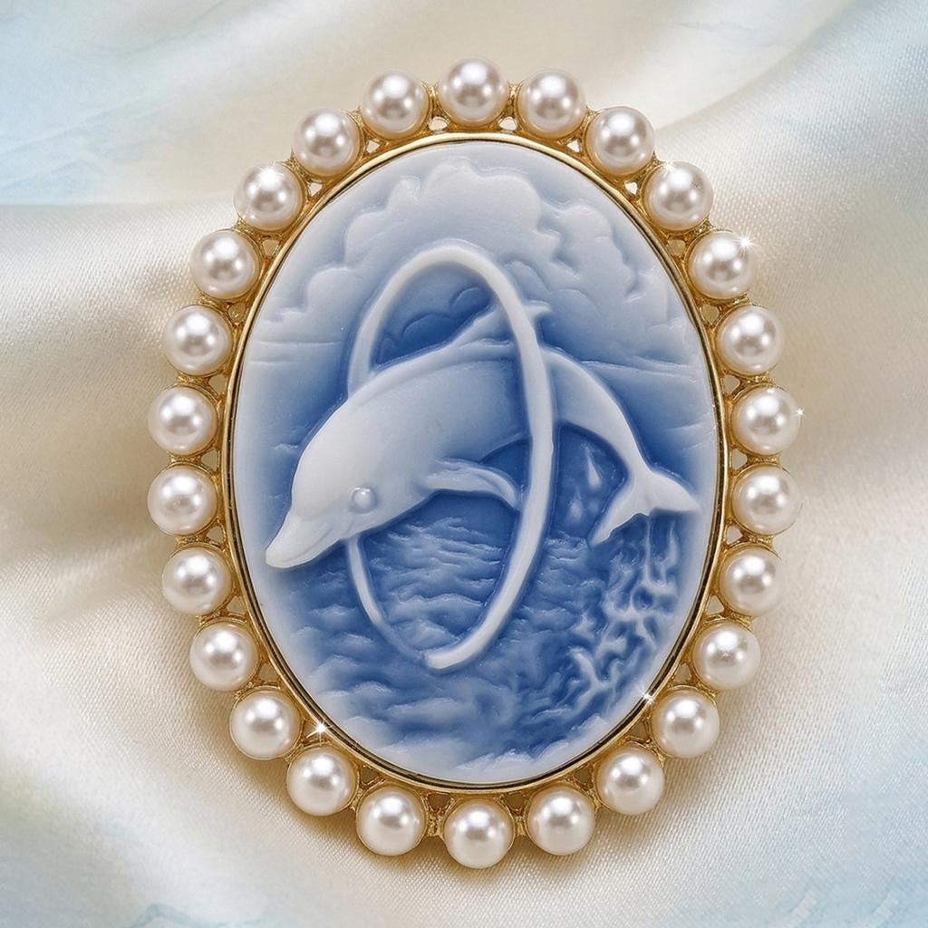 Brooch with Engraved Portrait of A Person, Rhinestone and Pearl Design, Elegant Brooch