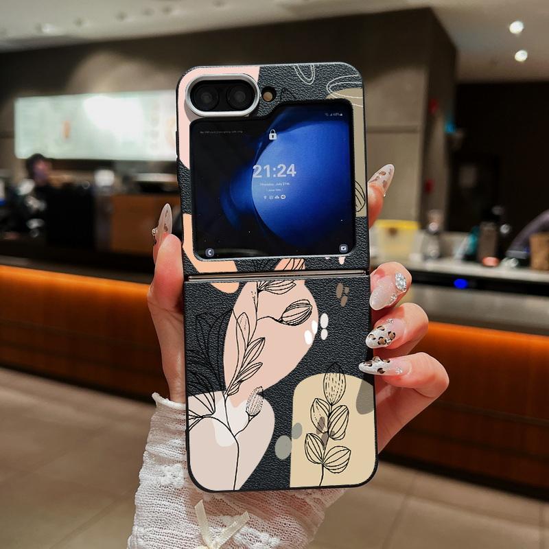 

М який складаний чохол зі шкіряною текстурою з ТПУ для Samsung Galaxy Z Flip7 Flip6 Flip5 Flip4 Z Flip 7 FE 6 5 3 5G Чохол для телефону з принтом рослин Galaxy Z Flip7