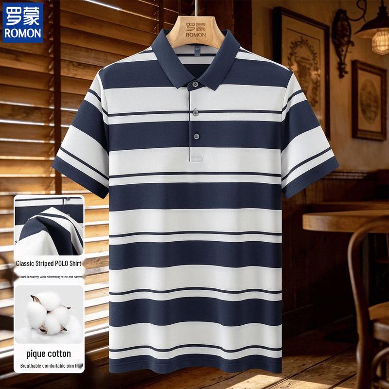 Romon Ice Silk Cotton Men s Short Sleeve Polo T-Shirt 3XL