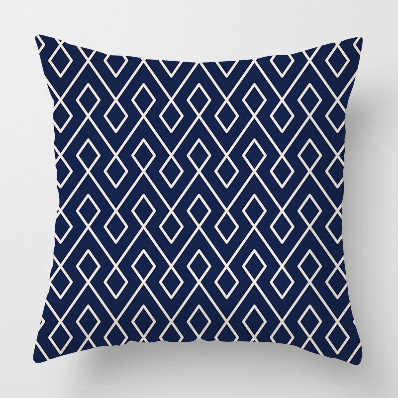 Geometric Dark Blue Striped Printed Pattern Cushion Cover for Home Living Room Sofa Bedroom Decoration Throw Pillow Pillowcase
