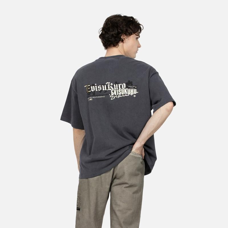 Evisu Aw23 Metallic Logo Print Oversized T-Shirt Men tops Dark-Gray 2EAGNM3TS5186BZCT