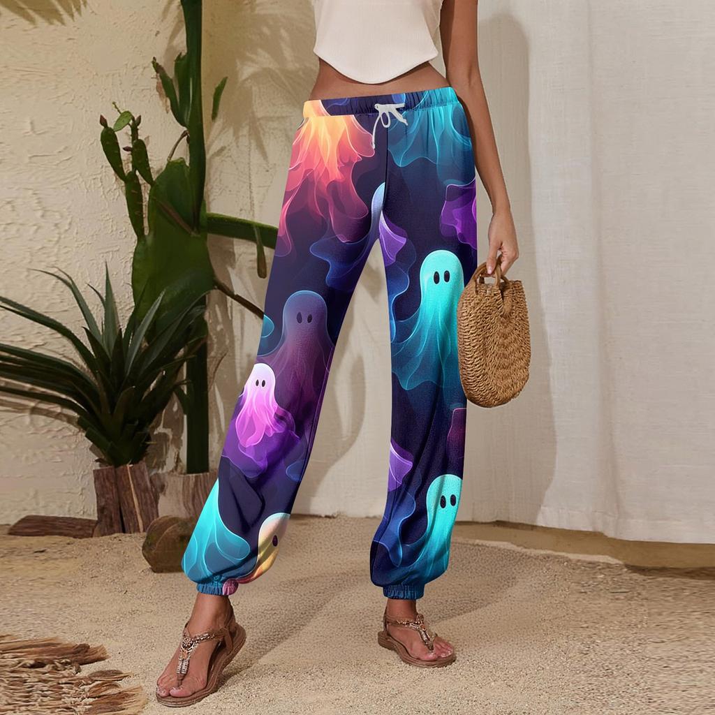Women's Halloween Print Joggers Drawstring Elastic Waist Tapered Leg Casual Sweatpants