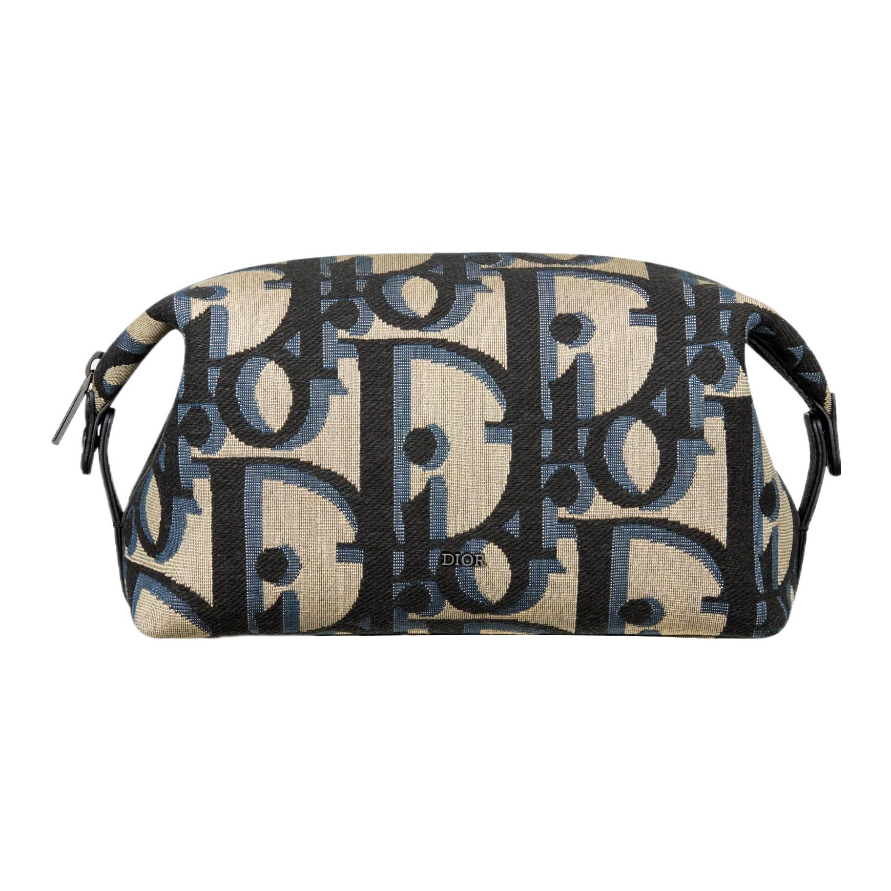 

Dior Embossed Logo Zippered Large Oblique Print Jacquard Woven Fabric Toiletry Bag Men toiletry bag Beige Black 2ESCA495YXL-H27E Box(Basic Set+Box)