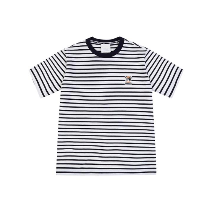 MLB Basic Gesticktes Cartoon-Muster Gestreiftes Kurzarm-T-Shirt Unisex Oberteile Weiß 31TSC4031-50W L black