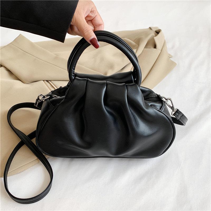 Hand-held Vintage Solid-color Cloud-shaped Pleated Bag with Single Shoulder Strap and Side Carrying Handle