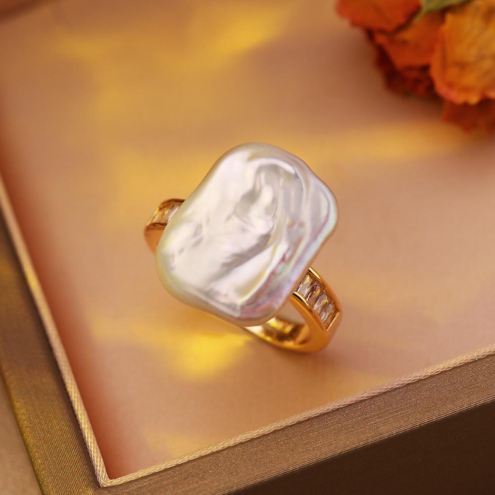 SENIKO 12-16mm Natural Freshwater Pearl Rings For Women Fashion Female Cubic Zirconia CZ Ring Pearl Jewelry Adjustable Ring
