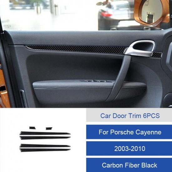 6Pcs Interior Door Panel Cover Carbon Fiber Strip Trim For Porsche Cayenne 03-10
