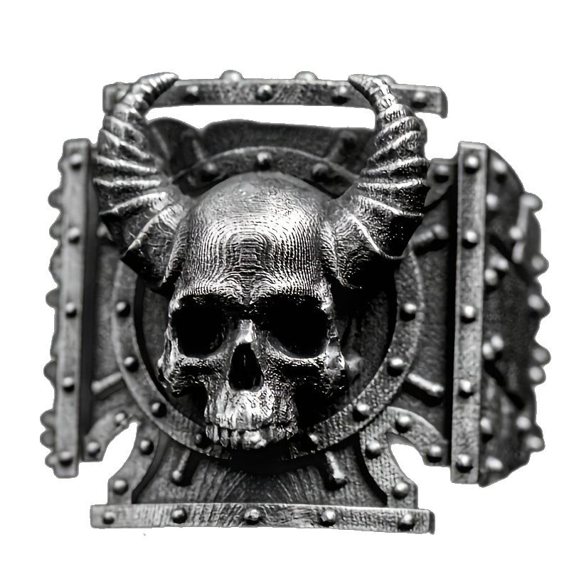 Retro Devil Skull Double Horn Ring Men's Punk Style Trendy Bracelet