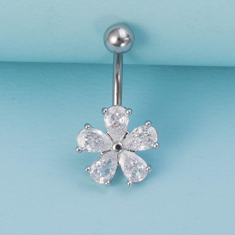

Crystal Navel Ring Stainless Steel Body Piercing Jewelry Beach Belly Button Rings For Women серебряный