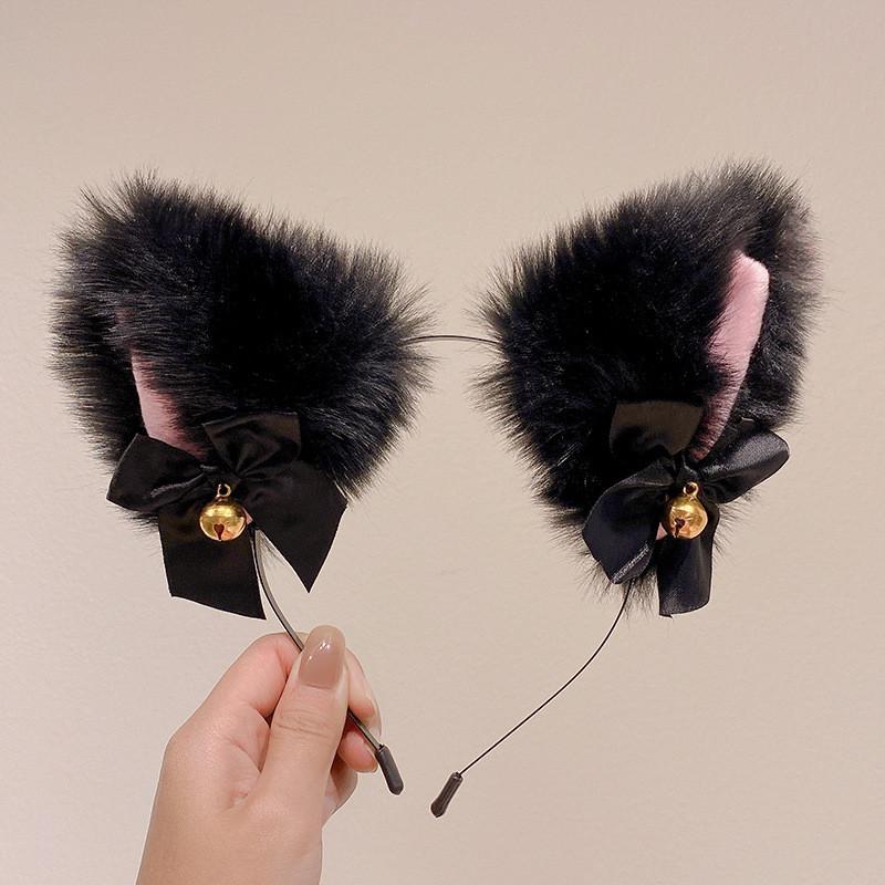 

Плюшевый ободок с кошачьими ушками-колокольчиками для женщин, модный ободок для девочек, ободок для вечеринки, косплея