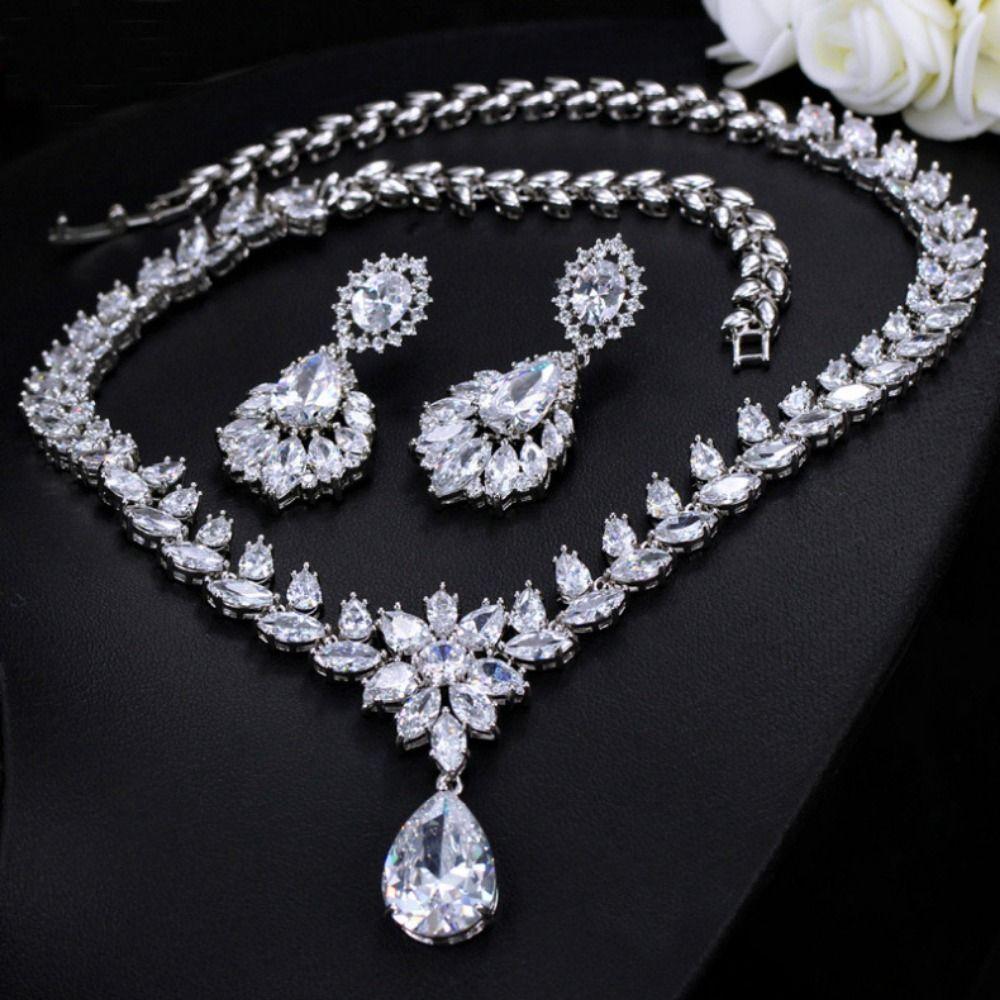 Rhinestone Necklace Earring sets Teardrop Crystal Choker Necklace Luxury Bridal Jewelry Set  Prom
