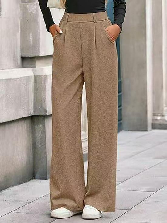 2025 Autumn/Winter European & American Ribbed High-Waisted Wide-Leg Women's Pants - Casual Commute Style