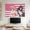 Madoka Magica Anime Tapestry, Madoka & Homura Pink Usa Flag Print Polyester Wall Hanging, Otaku Room Decor For Bedroom & Living