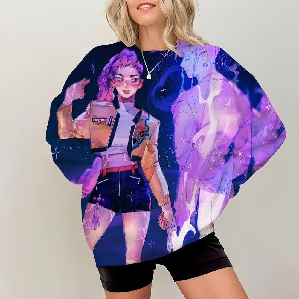 KPop Demon Hunters Print Pullover Sweatshirts Casual Long Sleeve Crew Neck Sweatshirts Fall Winter Women's Clothing