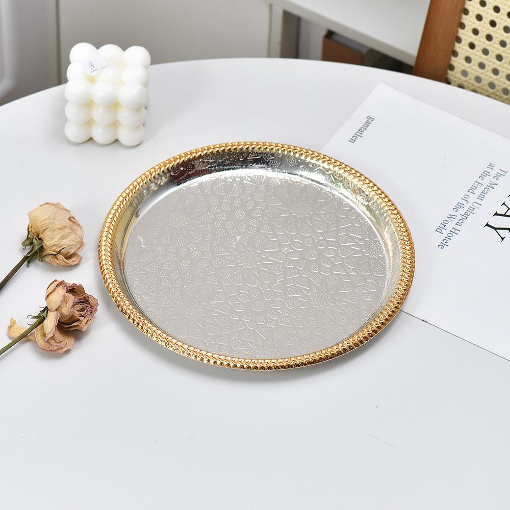 Gold Silver Metal Plate Fruit Plate Snack Bowl Storage Tray Cake Plates Jewelry Tray Bread Plates Dim Sum Dish Display Trays