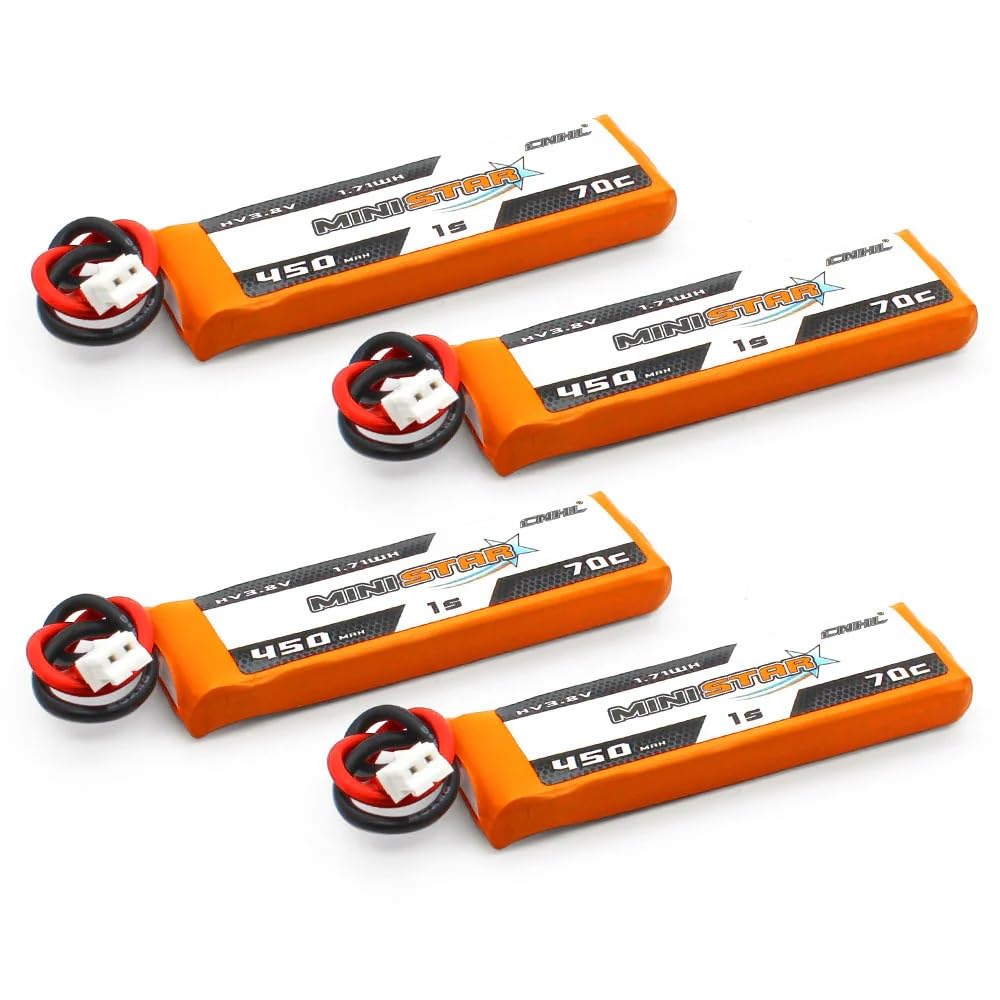 

CNHL MiniStar 450mAh 1S LiHV 70C LiPo Акумулятор з Високою Розрядністю Високий для RC Упаковка з 4 3.8V Роз єм PH2.0, Швидкість, Ємність, Дрони,